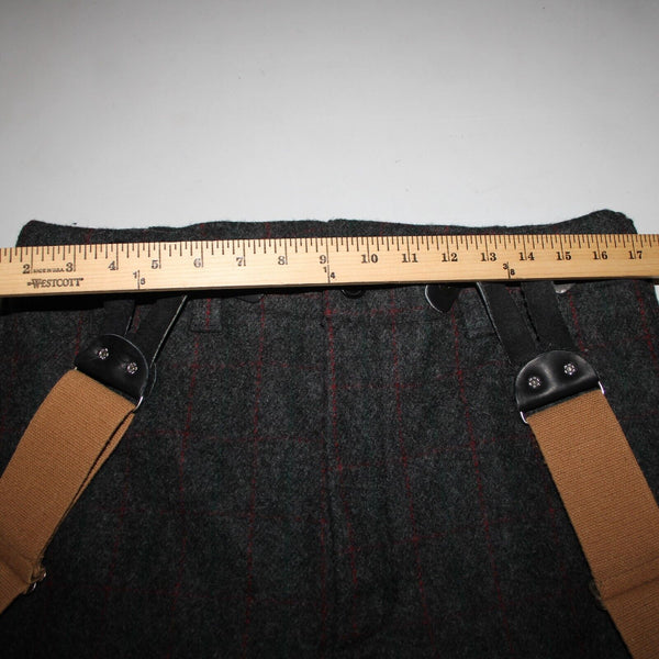 Woolrich Sz 34 x 30 Gray Black Red Plaid With Suspenders Braces Wool Nylon Pants