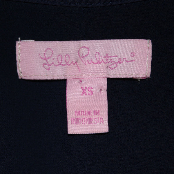 Lily Pulitzer Dress Sz XS Navy Blue Lined Sleeveless Rayon Polyester Dress