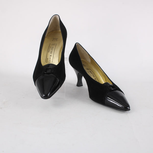 Bruno Magli Heels Sz 10 B Black Slip On Suede Patent Leather 3" Heels