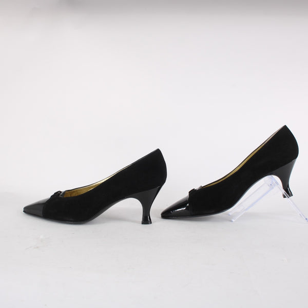 Bruno Magli Heels Sz 10 B Black Slip On Suede Patent Leather 3" Heels