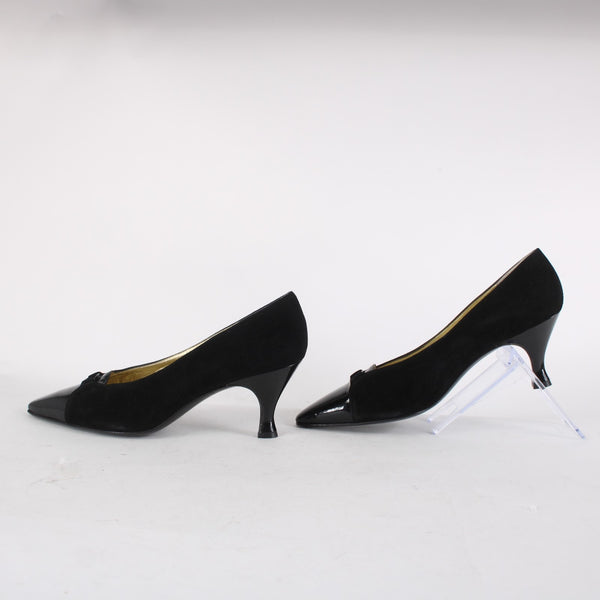Bruno Magli Heels Sz 10 B Black Slip On Suede Patent Leather 3" Heels