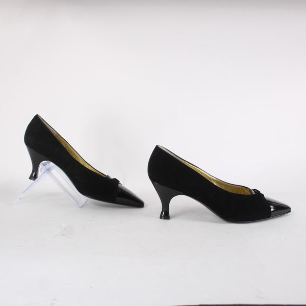 Bruno Magli Heels Sz 10 B Black Slip On Suede Patent Leather 3" Heels