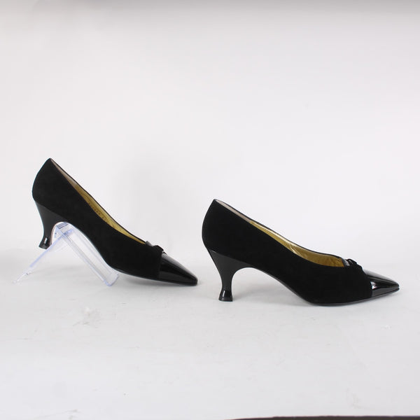 Bruno Magli Heels Sz 10 B Black Slip On Suede Patent Leather 3" Heels