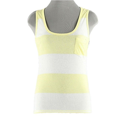 INC Beach NEW M White Yellow Stripe Ribbed Modal Polyester Spandex Tank Top