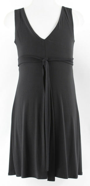B Smart Sz 6 Black on Black Beaded Self Belt Poly Spandex Dress