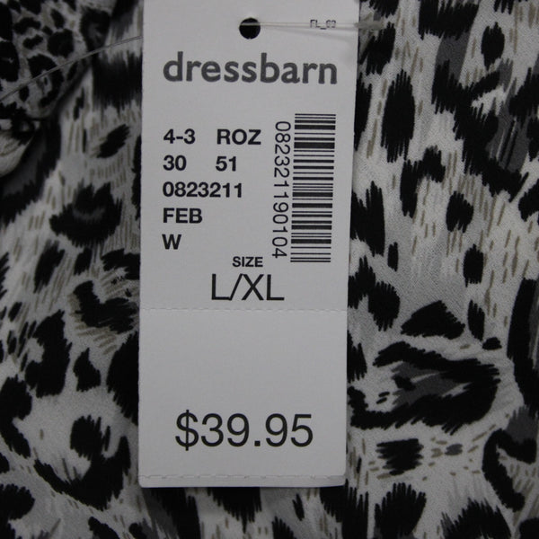 Roz Ali NEW $40 Sz L/XL Black White Gray Animal Print 100% Poly Wrap Sweater