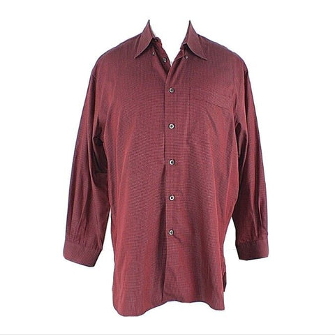 John W. Nordstrom Sz M x 33 Burgundy Black Plaid 100% Cotton Men's Shirt