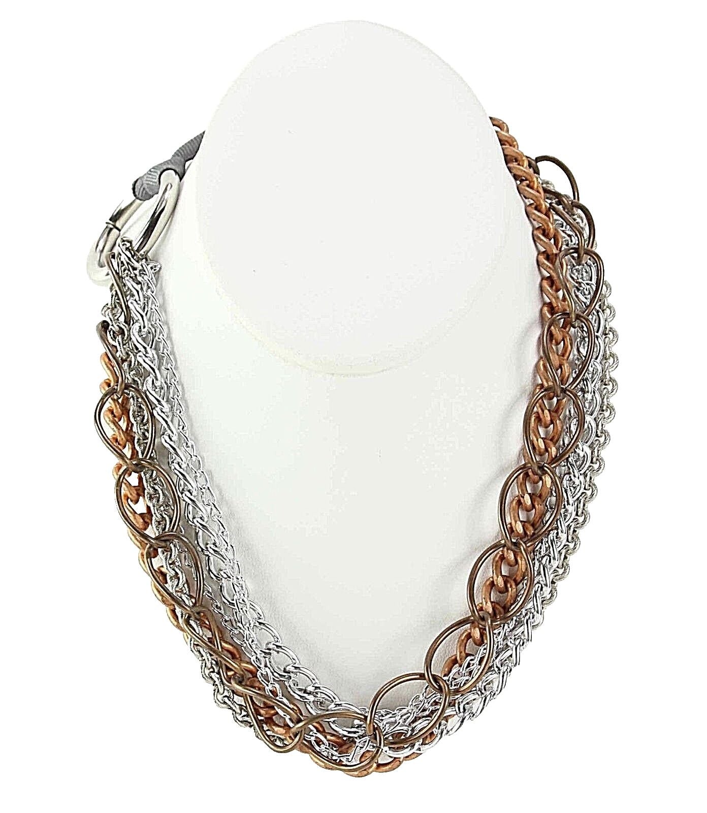 17" Silver Copper 6 Strand Multi Chain Boho Necklace