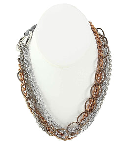 17" Silver Copper 6 Strand Multi Chain Boho Necklace