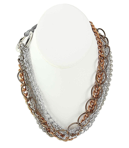 17" Silver Copper 6 Strand Multi Chain Boho Necklace