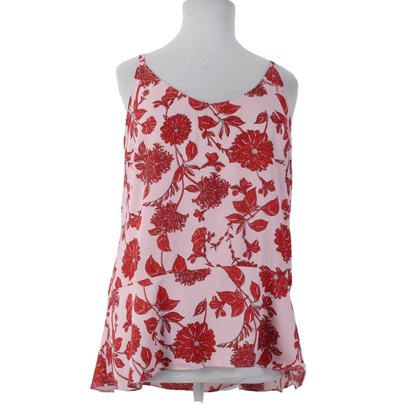 Cabi Top Sz XL Pink Red Floral Spaghetti Strap 100% Polyester Top