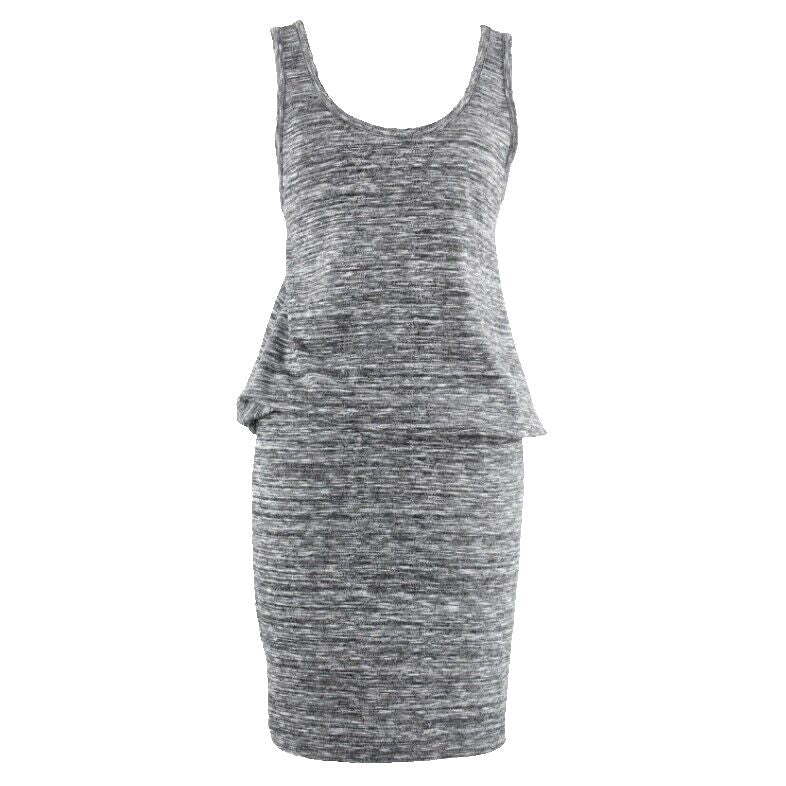 Lou & Grey Sz S Gray Black Elastic Waist Blouson Poly Rayon Spandex Dress
