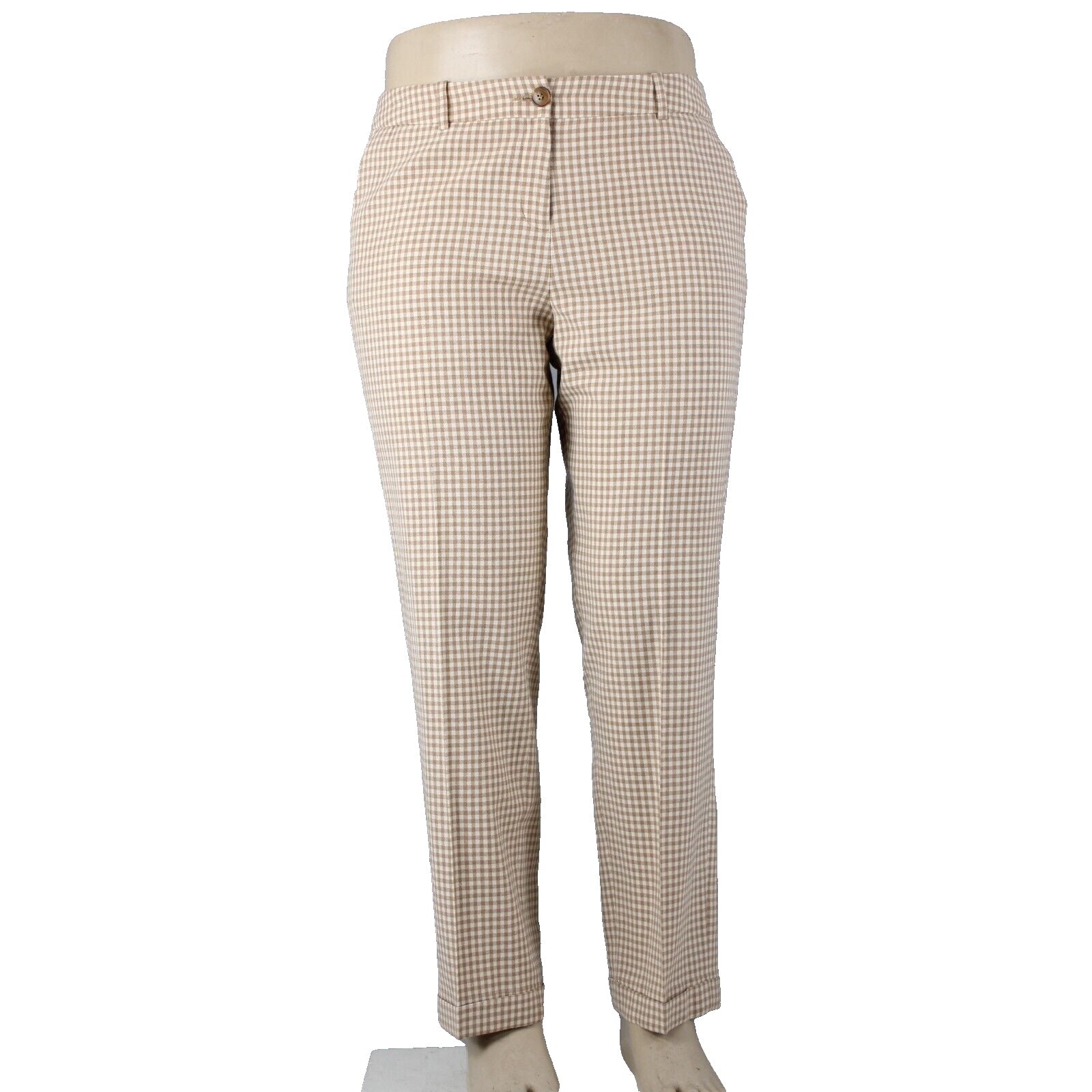 Pendleton Sz 14 x 30 Brown Cream Check Pockets 100% Virgin Wool Pant