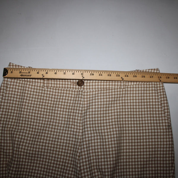 Pendleton Sz 14 x 30 Brown Cream Check Pockets 100% Virgin Wool Pant