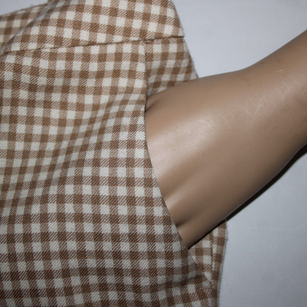 Pendleton Sz 14 x 30 Brown Cream Check Pockets 100% Virgin Wool Pant