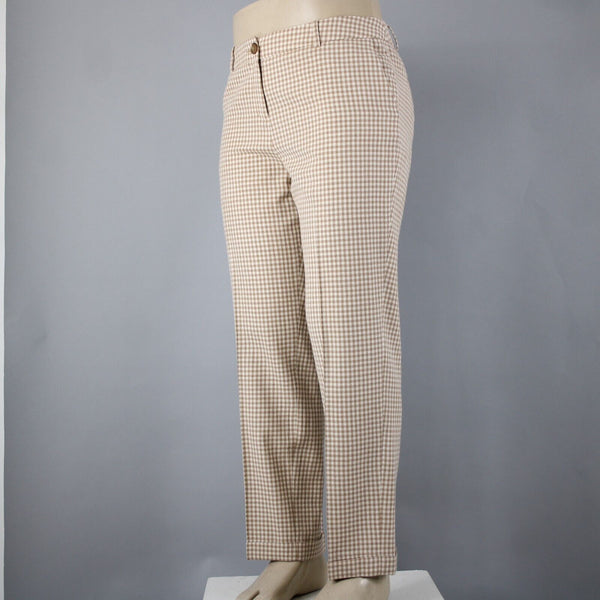 Pendleton Sz 14 x 30 Brown Cream Check Pockets 100% Virgin Wool Pant