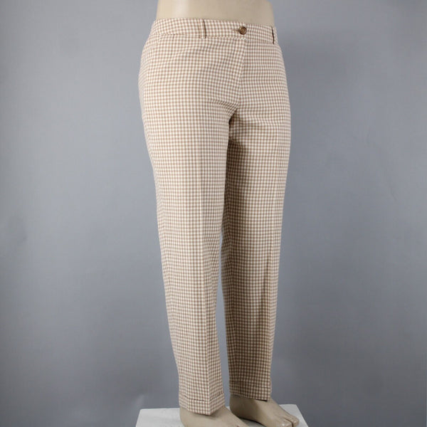 Pendleton Sz 14 x 30 Brown Cream Check Pockets 100% Virgin Wool Pant