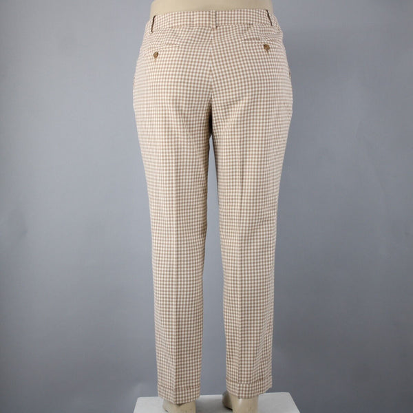 Pendleton Sz 14 x 30 Brown Cream Check Pockets 100% Virgin Wool Pant