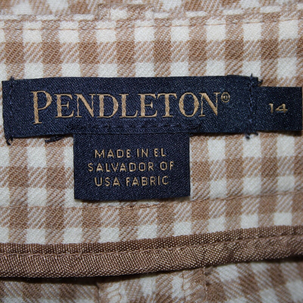 Pendleton Sz 14 x 30 Brown Cream Check Pockets 100% Virgin Wool Pant