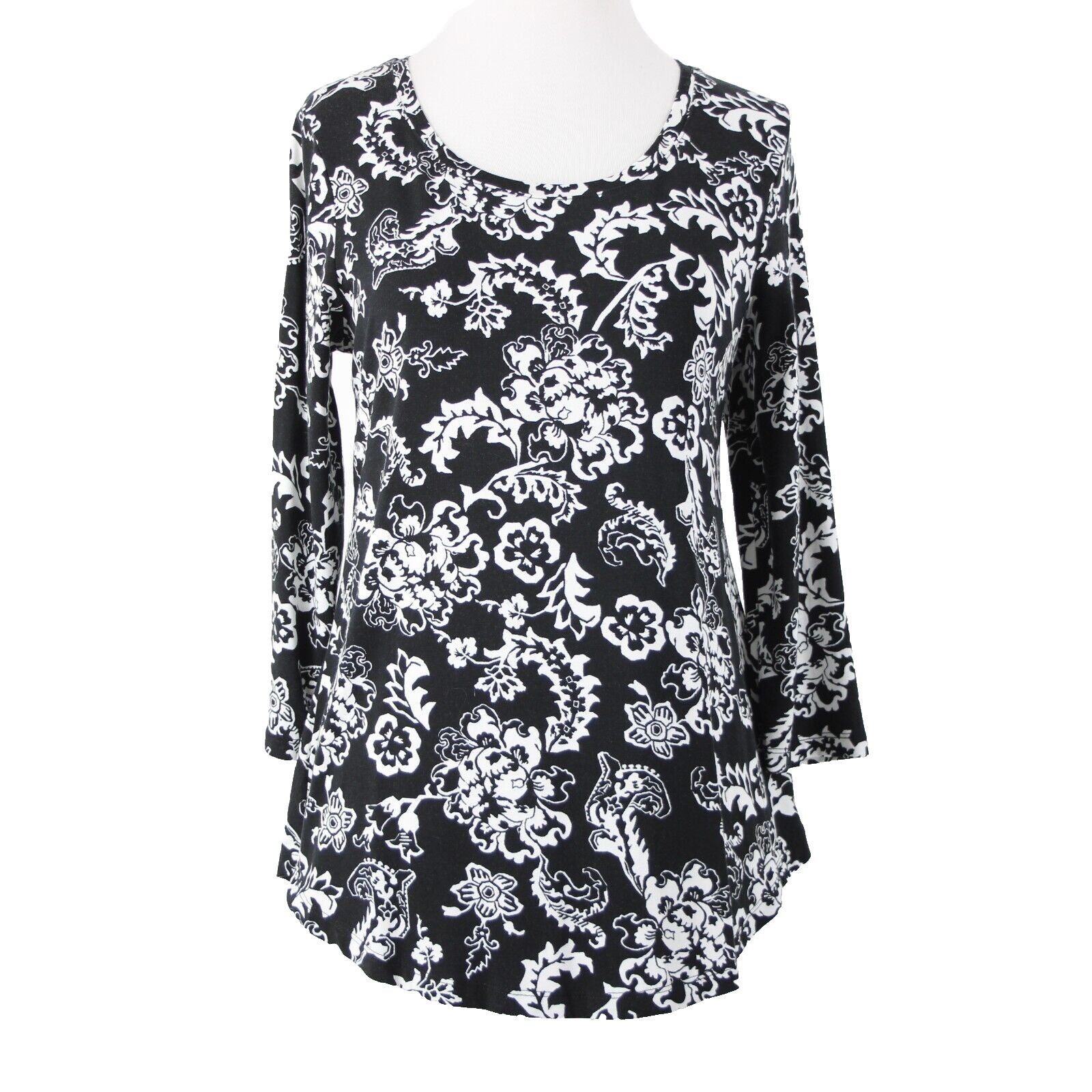 JM Collection NEW $35 Sz XS Black White Floral Mid Sleeve Rayon Spandex Top