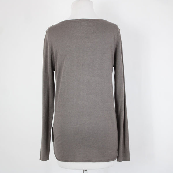 Neiman Marcus Sz S Brown Long Sleeve Leather Front Silk Cotton Top