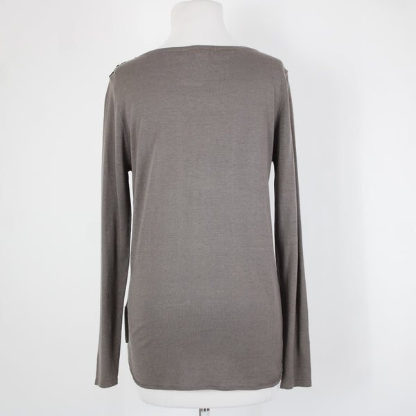 Neiman Marcus Sz S Brown Long Sleeve Leather Front Silk Cotton Top
