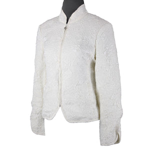 Victor Costa Sz 10 Cream Collared Full Zip Pockets Rayon Polyester Jacket