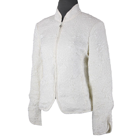 Victor Costa Sz 10 Cream Collared Full Zip Pockets Rayon Polyester Jacket