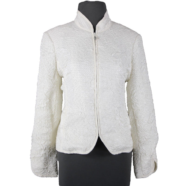 Victor Costa Sz 10 Cream Collared Full Zip Pockets Rayon Polyester Jacket