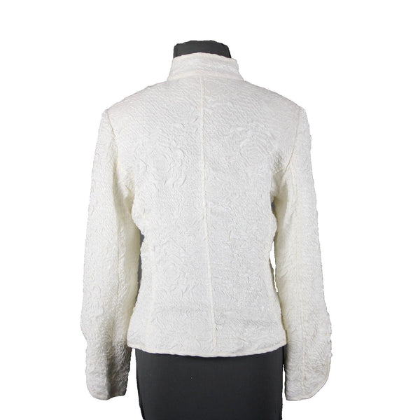Victor Costa Sz 10 Cream Collared Full Zip Pockets Rayon Polyester Jacket
