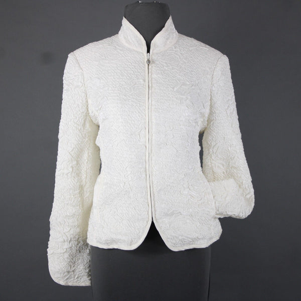 Victor Costa Sz 10 Cream Collared Full Zip Pockets Rayon Polyester Jacket