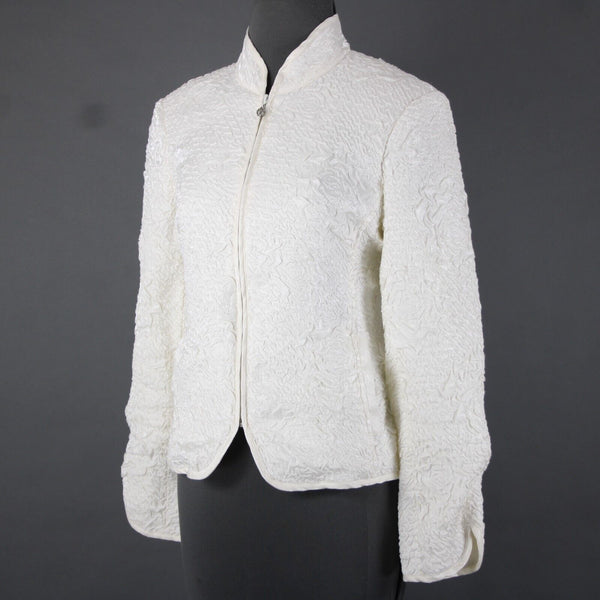 Victor Costa Sz 10 Cream Collared Full Zip Pockets Rayon Polyester Jacket