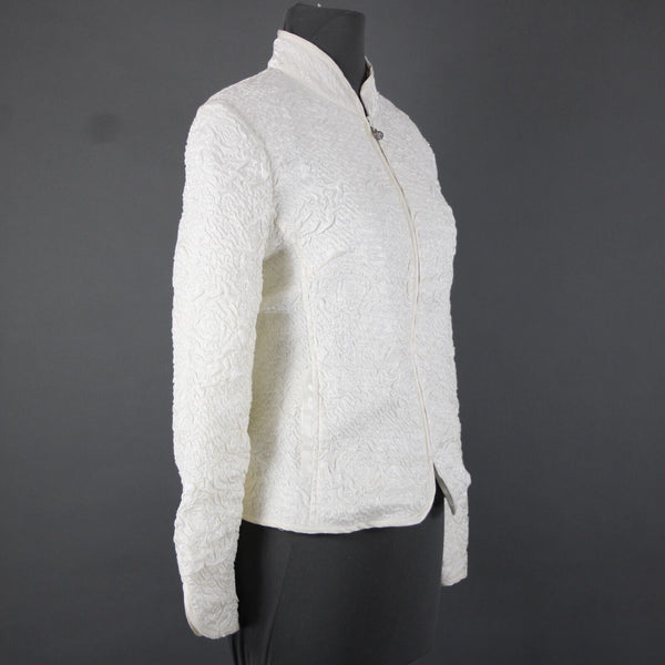 Victor Costa Sz 10 Cream Collared Full Zip Pockets Rayon Polyester Jacket