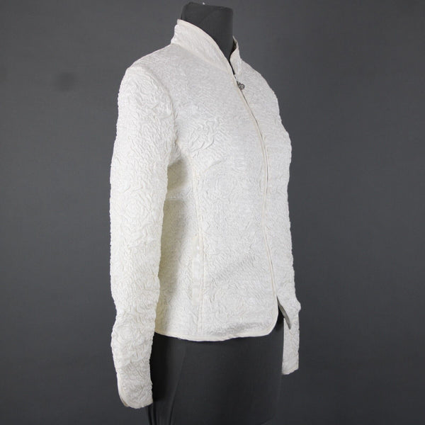 Victor Costa Sz 10 Cream Collared Full Zip Pockets Rayon Polyester Jacket