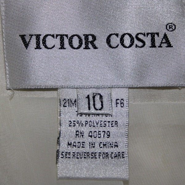 Victor Costa Sz 10 Cream Collared Full Zip Pockets Rayon Polyester Jacket