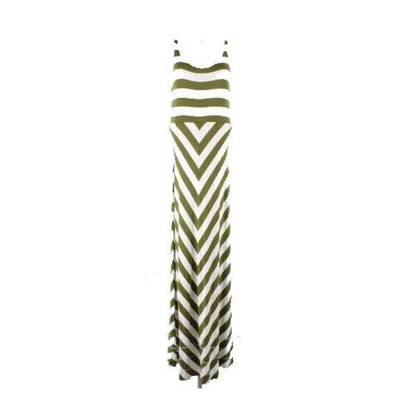 Sahalie Sz S Olive Ivory Stripe Extra Long Raw Hem Rayon Blend Maxi Dress