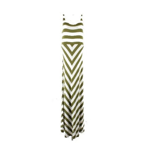 Sahalie Sz S Olive Ivory Stripe Extra Long Raw Hem Rayon Blend Maxi Dress