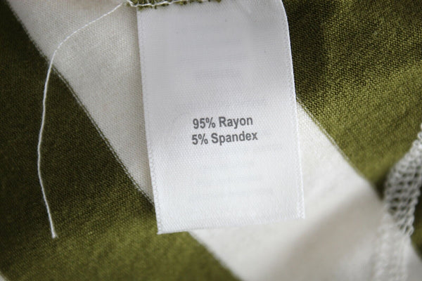 Sahalie Sz S Olive Ivory Stripe Extra Long Raw Hem Rayon Blend Maxi Dress