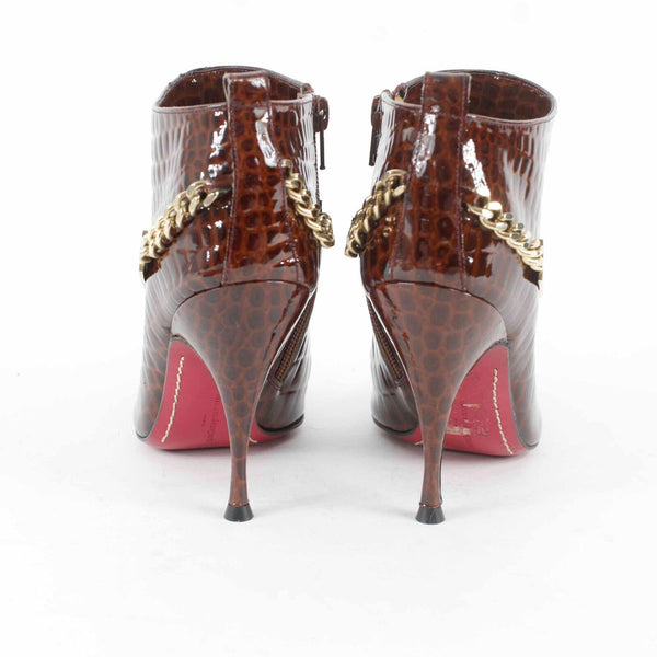 Emanuel Ungaro NEW Sz 6.5M Brown Gold Croco Embossed Point Toe High Heel Bootie