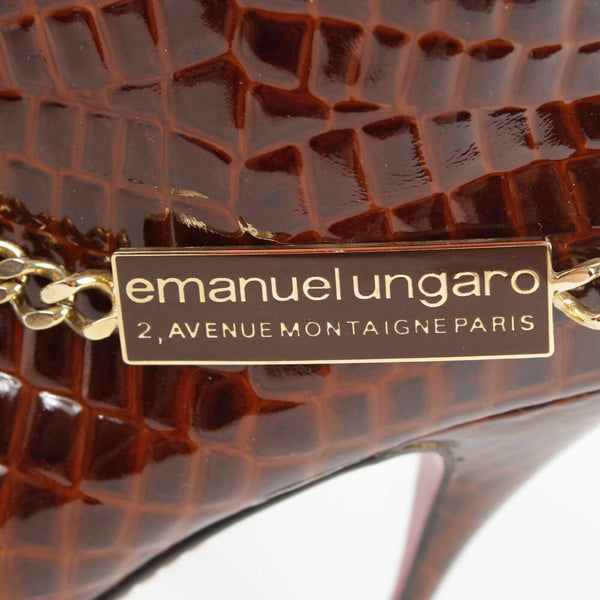 Emanuel Ungaro NEW Sz 6.5M Brown Gold Croco Embossed Point Toe High Heel Bootie