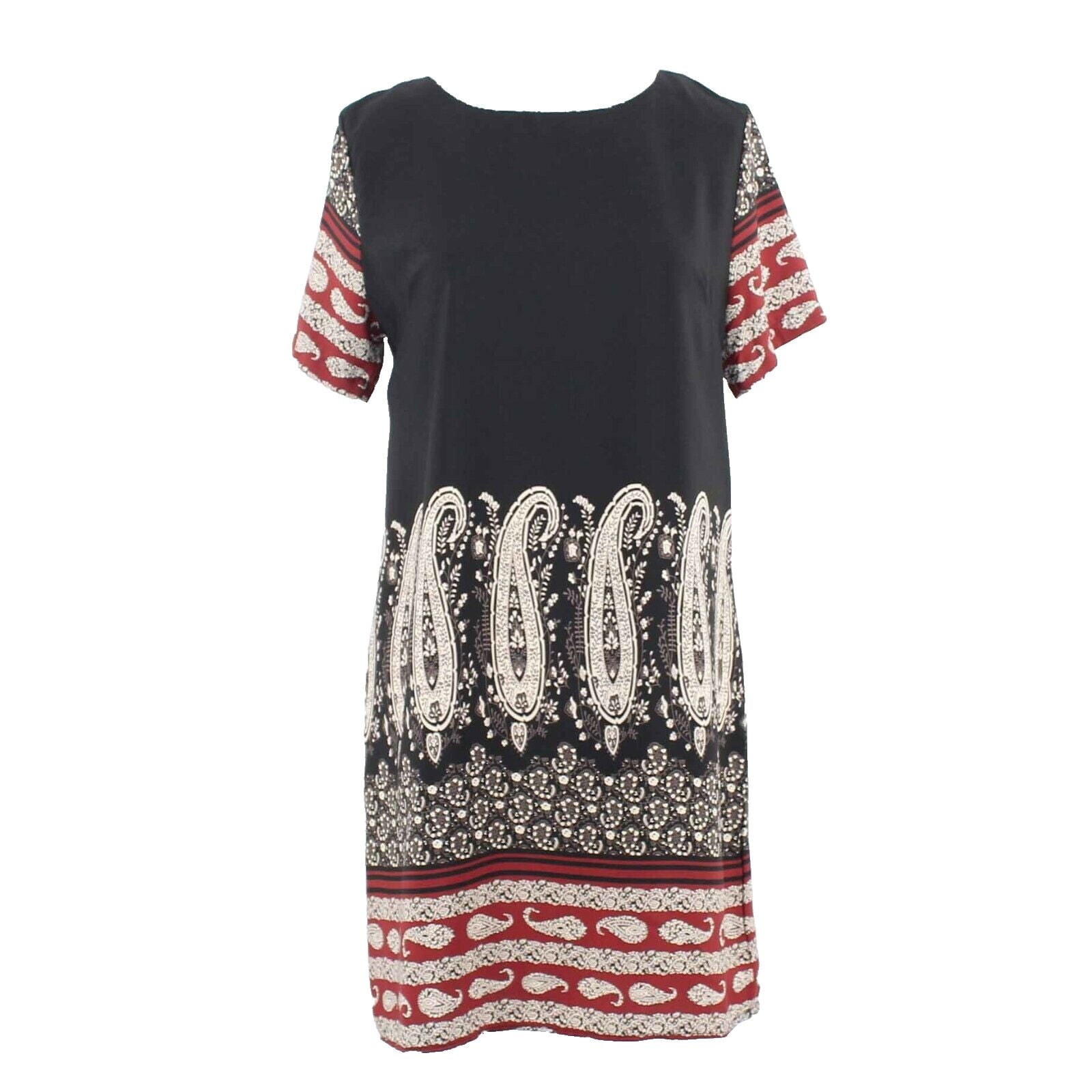 GIBIU NEW $42 Sz S Black Multi Paisley Zip Back 100% Poly Dress