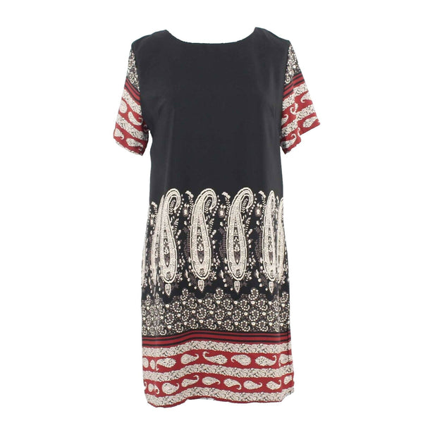 GIBIU NEW $42 Sz S Black Multi Paisley Zip Back 100% Poly Dress