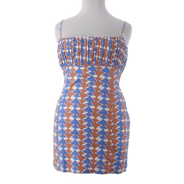 Anthropologie Dress NEW $148 Maeve Sz 14 Blue Brown White Linen Viscose Dress