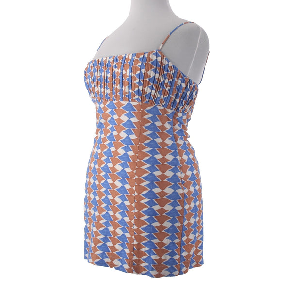 Anthropologie Dress NEW $148 Maeve Sz 14 Blue Brown White Linen Viscose Dress