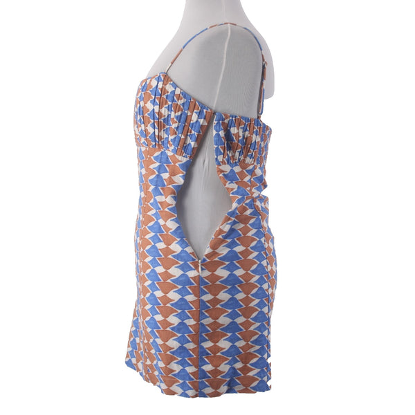 Anthropologie Dress NEW $148 Maeve Sz 14 Blue Brown White Linen Viscose Dress