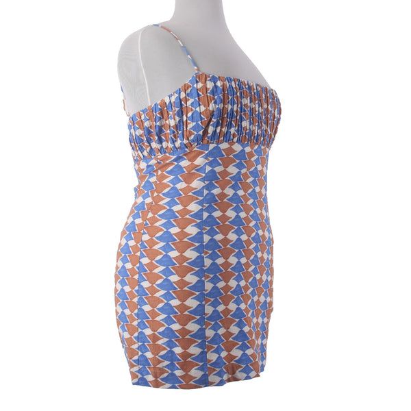 Anthropologie Dress NEW $148 Maeve Sz 14 Blue Brown White Linen Viscose Dress