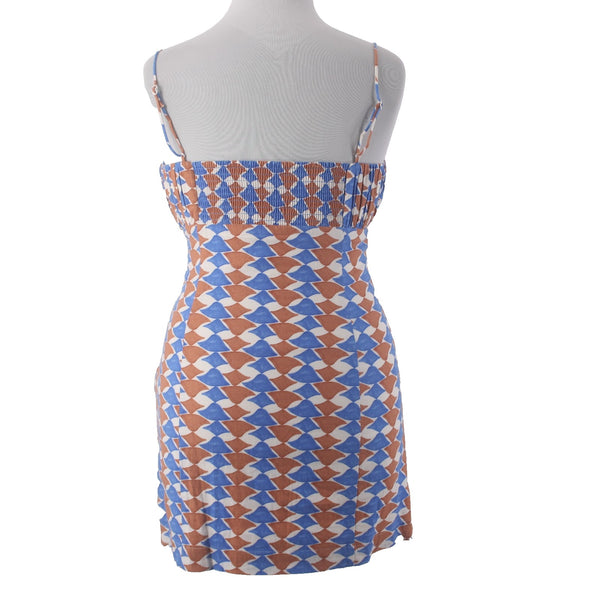 Anthropologie Dress NEW $148 Maeve Sz 14 Blue Brown White Linen Viscose Dress