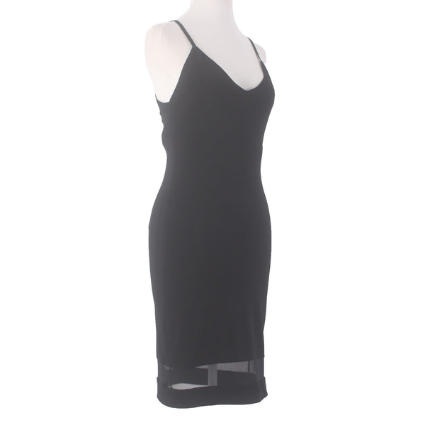 Alice + Olivia Dress Air Black V Neck Sleeveless Mesh Bottom Poly