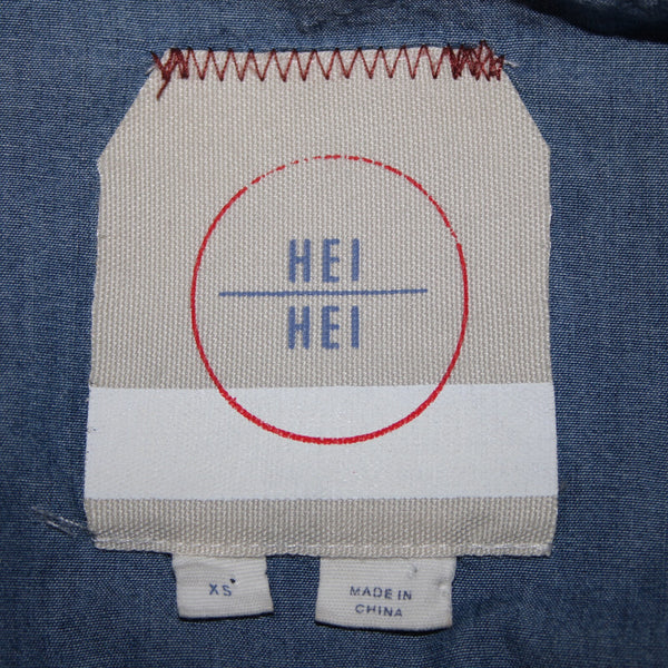 Hei Hei Sz XS Olive Green Blue Trim Embroidered Tie Back Cotton Pockets Jacket