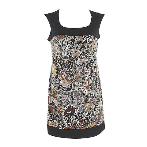 Liz Claiborne Sz 10 Black Tan Gray Multi Polyester Spandex Shift Dress